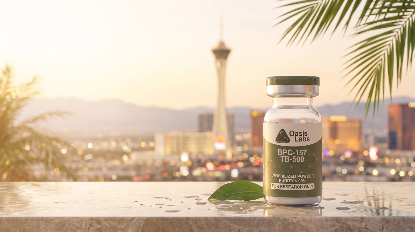 Oasis Labs research vial on the Las Vegas skyline